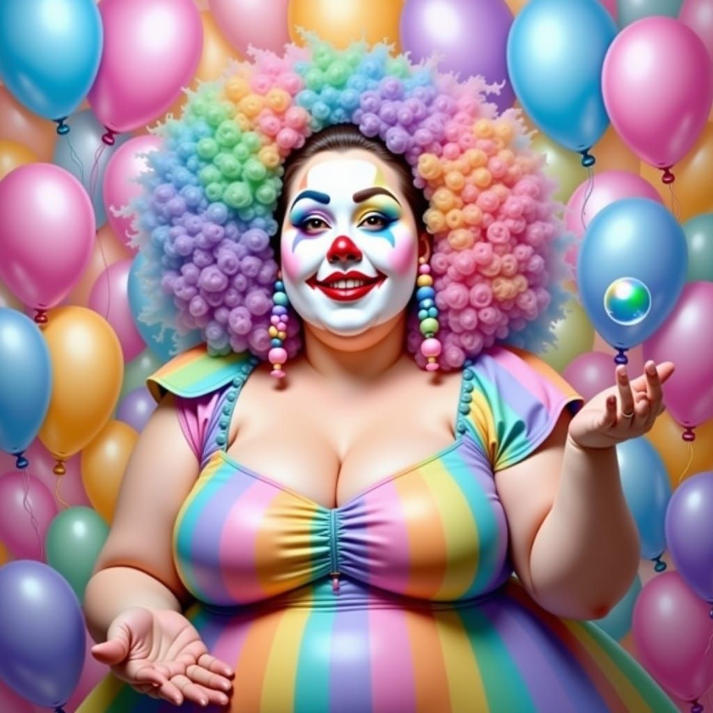 Pastel Circus Clown with Impasto Oil Paint