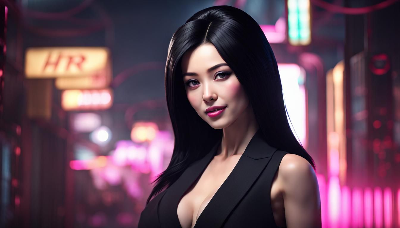 Gorgeous Woman with Black Hair in Spy Fiction Aesthetic