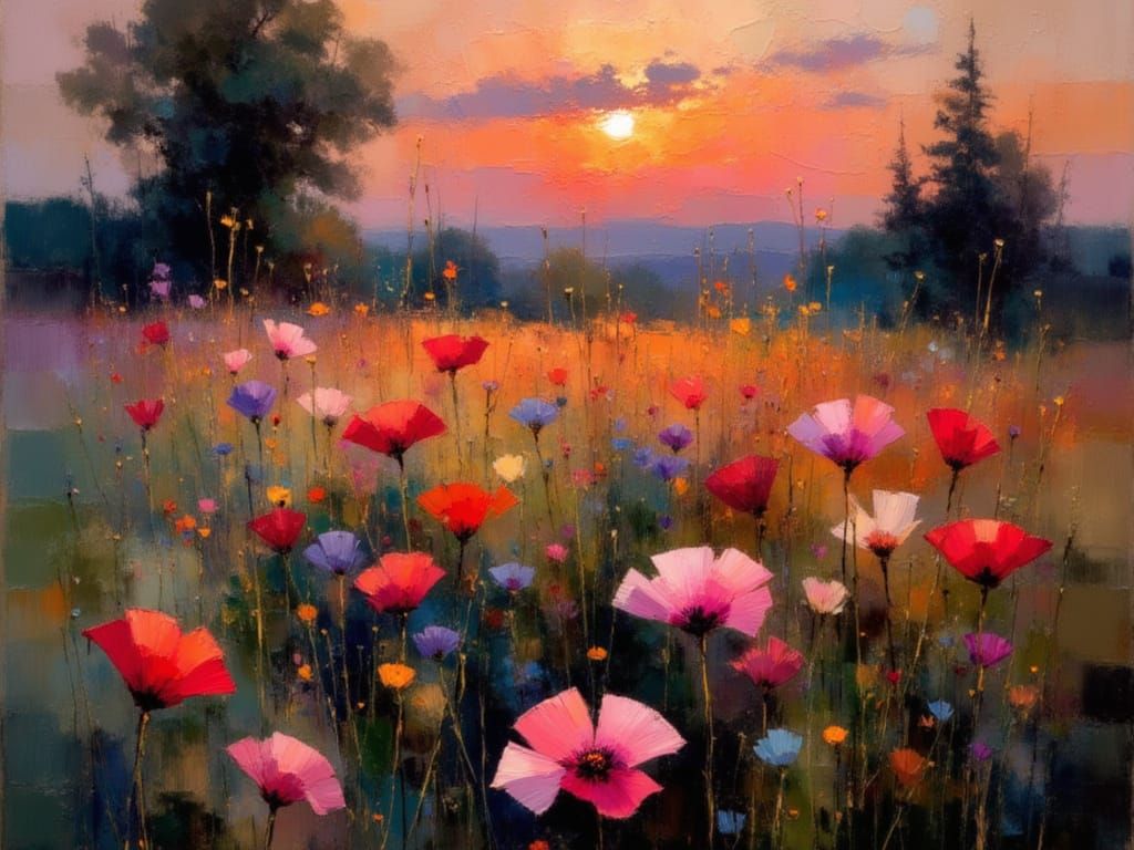 Vibrant Poppies in Noctilucent Twilight