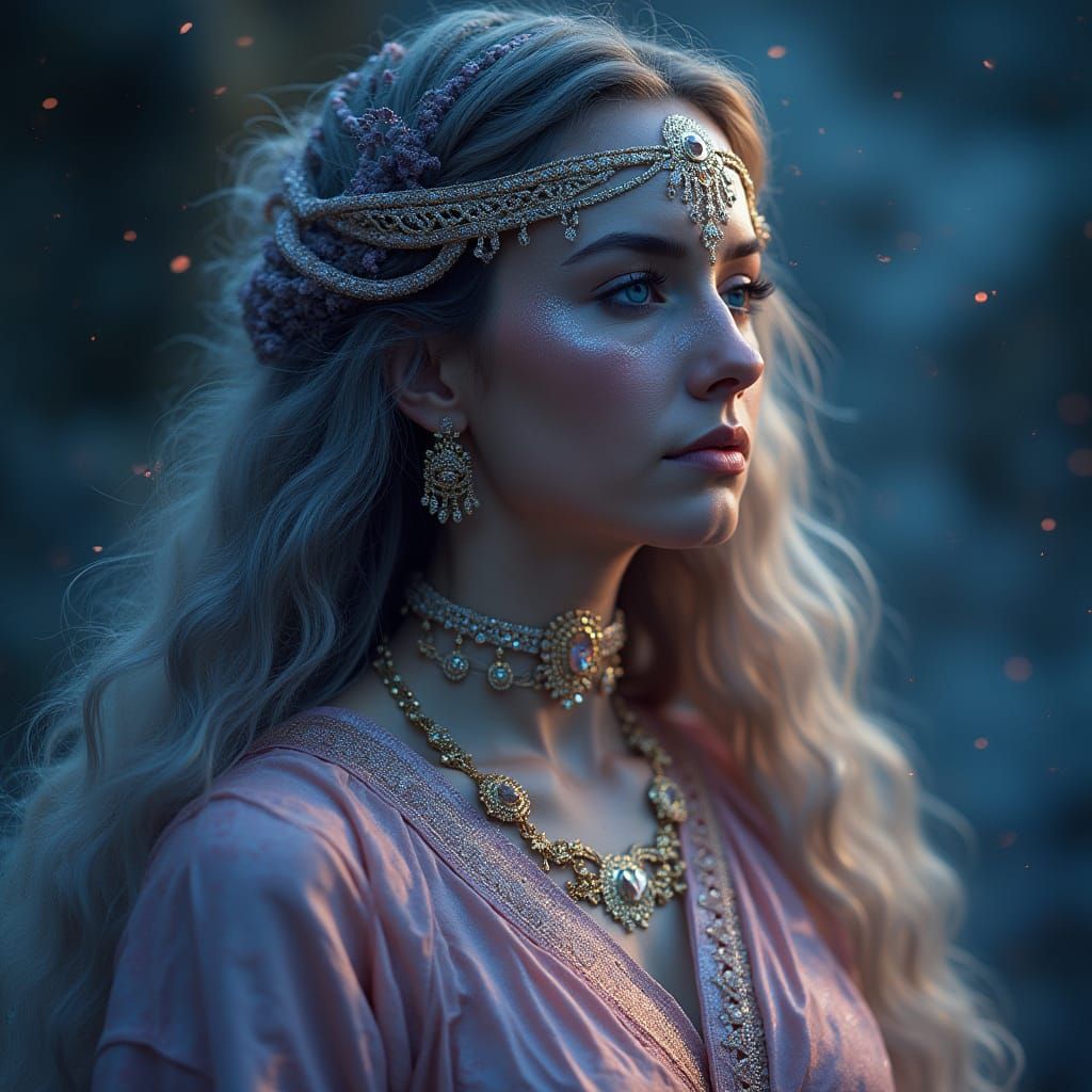 Ethereal Goddess with Celestial Jewelry in Hyperrealism