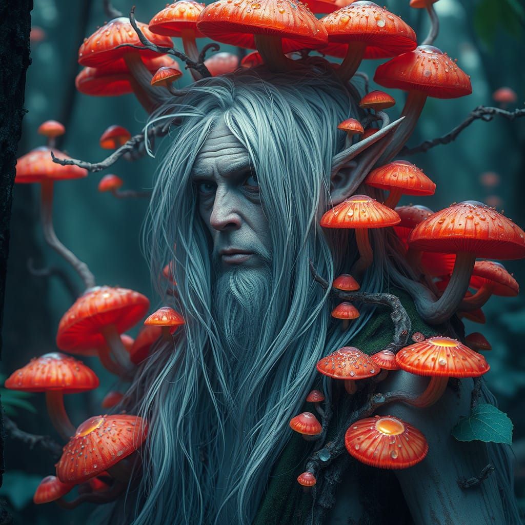 Mystical Elf Druid Consumed by Ancient Forest
