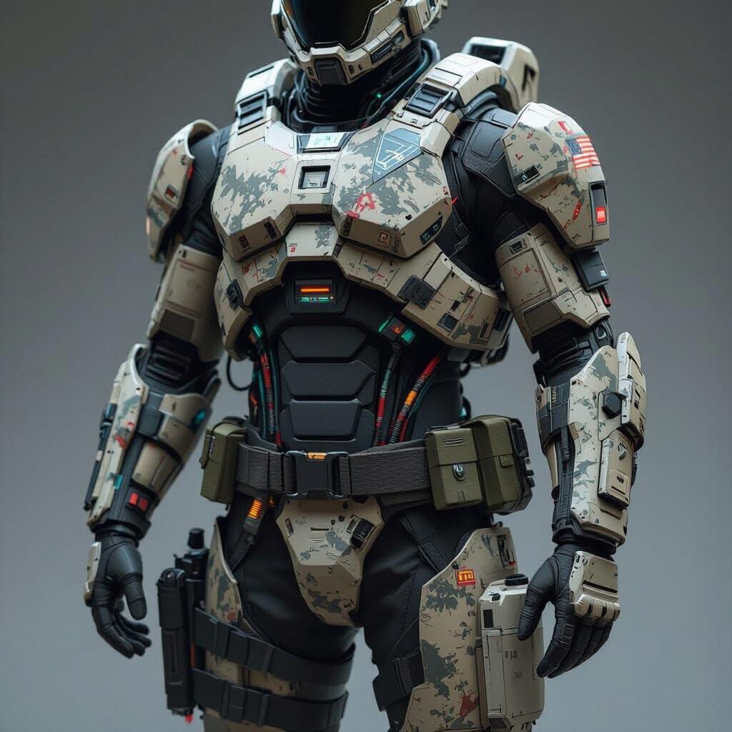 Colonial Marine in Exoskeleton, Industrial Cyberpunk Illustr...