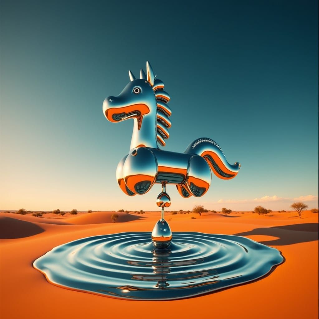 Surrealist Chrome Horse Balloon Floats Above Australian Dese...