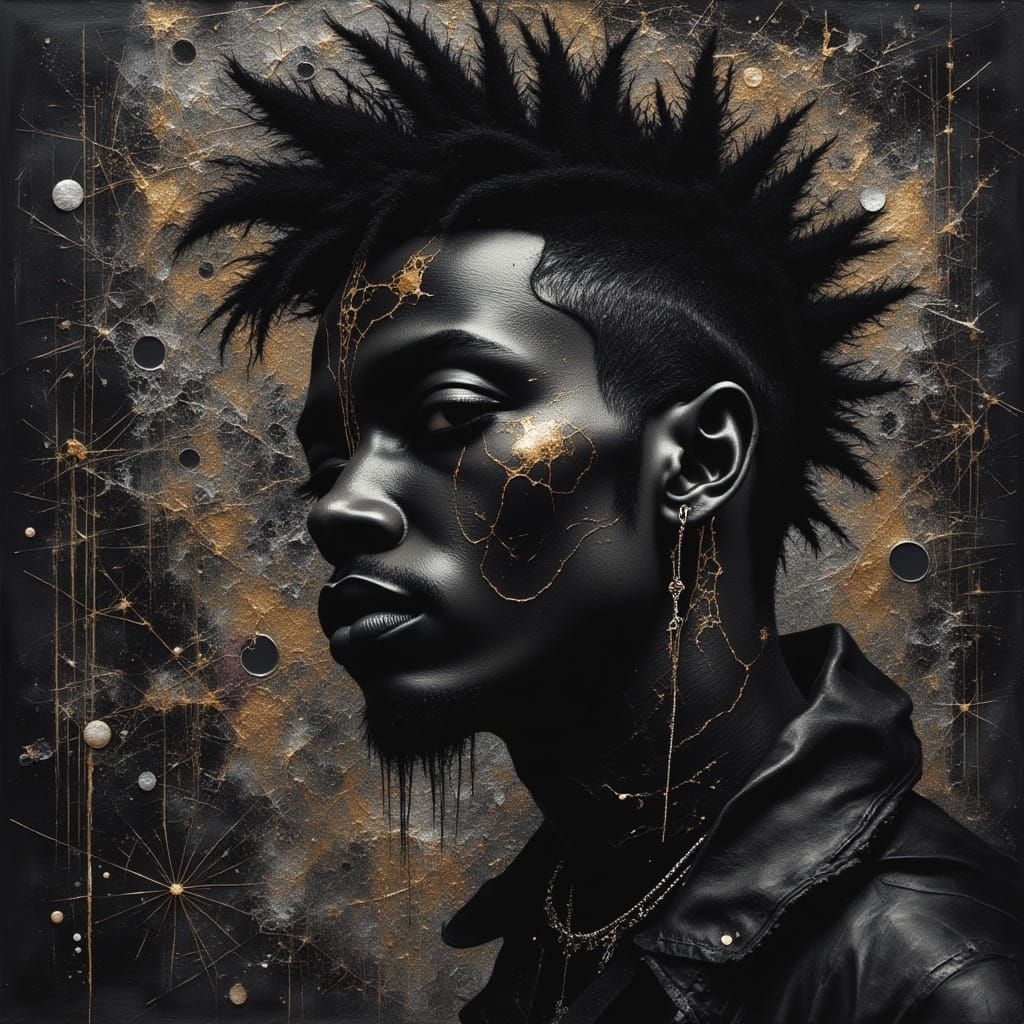 Goth Punk Man with Spiderwebs in Grunge Style