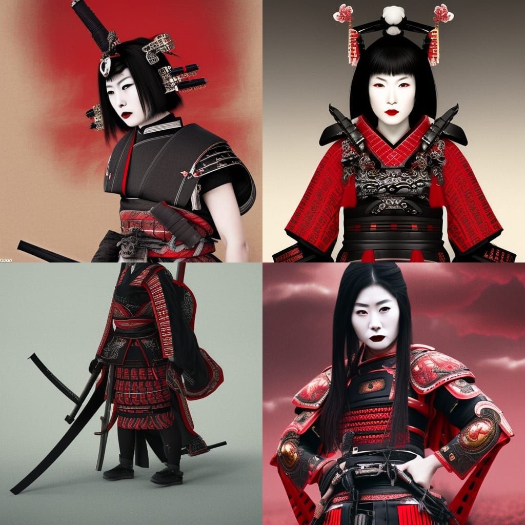 Epic Female Samurai in Red and Black Armor