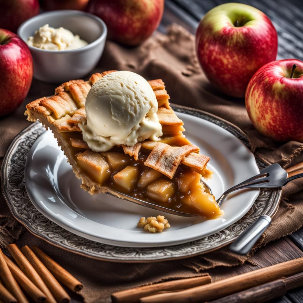 Hyperrealistic Apple Pie with Vanilla Ice Cream