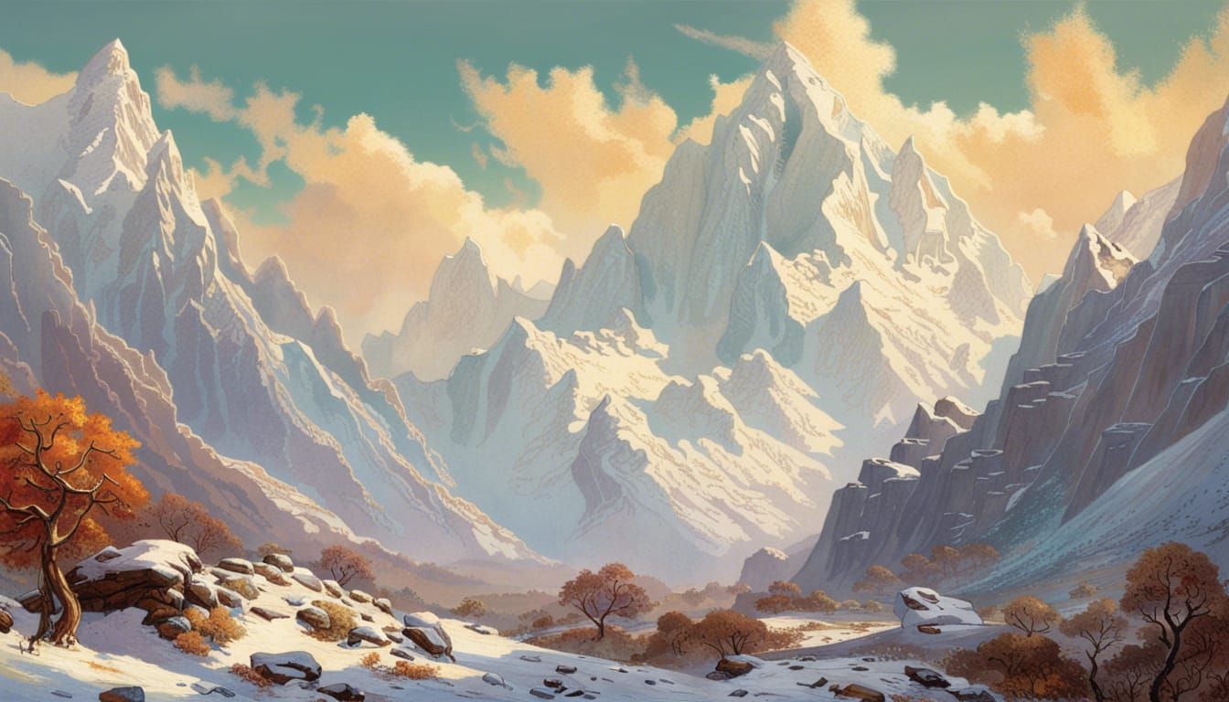 Snowy Himalayas: Detailed Impasto Landscape Painting