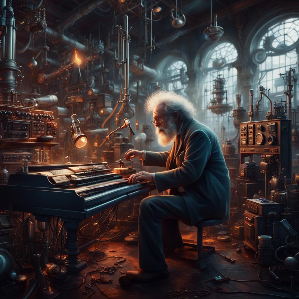 Epic Mad Scientist Musician in Digital Painting