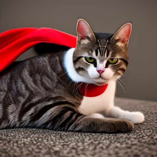 Hyperrealistic Cat as Superman with Cinematic Lighting