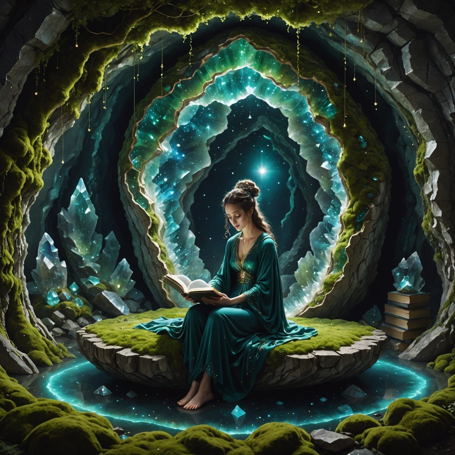 Celestial Reading Nook in Crystalline Geode