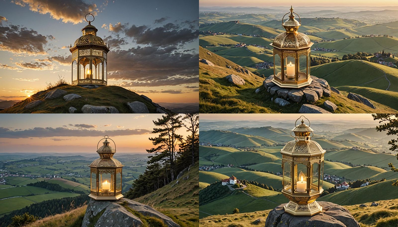 Hilltop Beacon: A Guiding Lantern with Golden Filigree