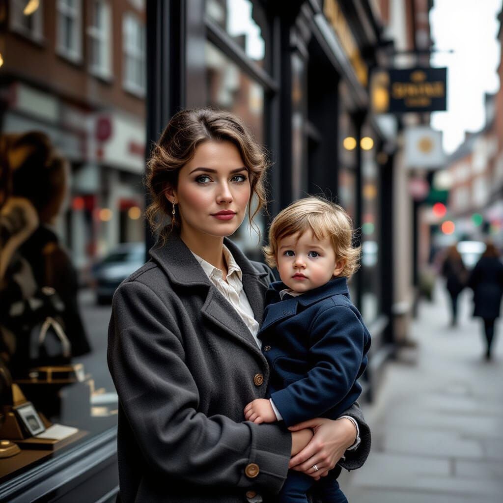 19th Century London Street Scene: Mother and Son
