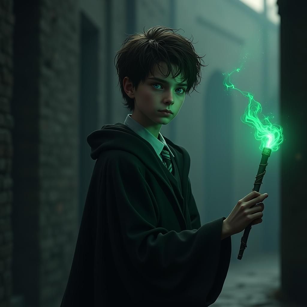 Dark Fantasy Hogwarts Student in Slytherin Attire
