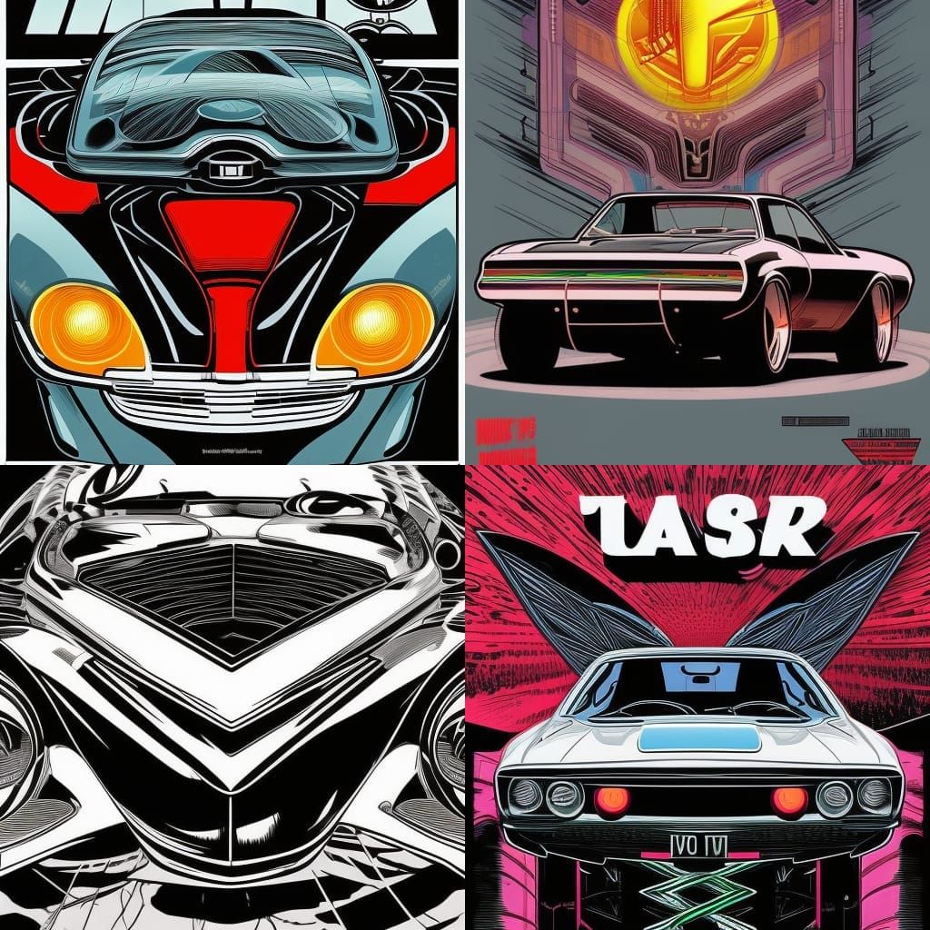 Futuristic Volkswagen Muscle Car in Pop Art Comic Style