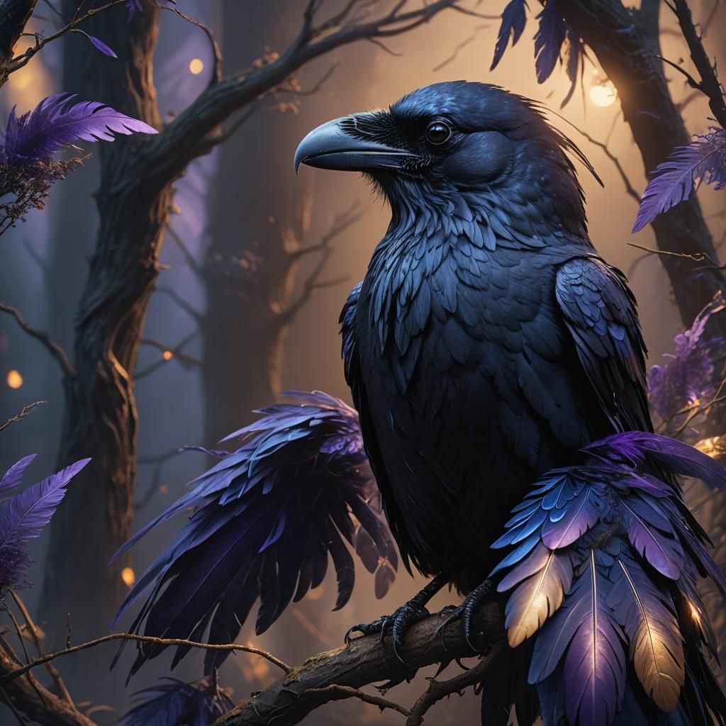 Glowing Raven Spirit Animal in Fantasy Art Style
