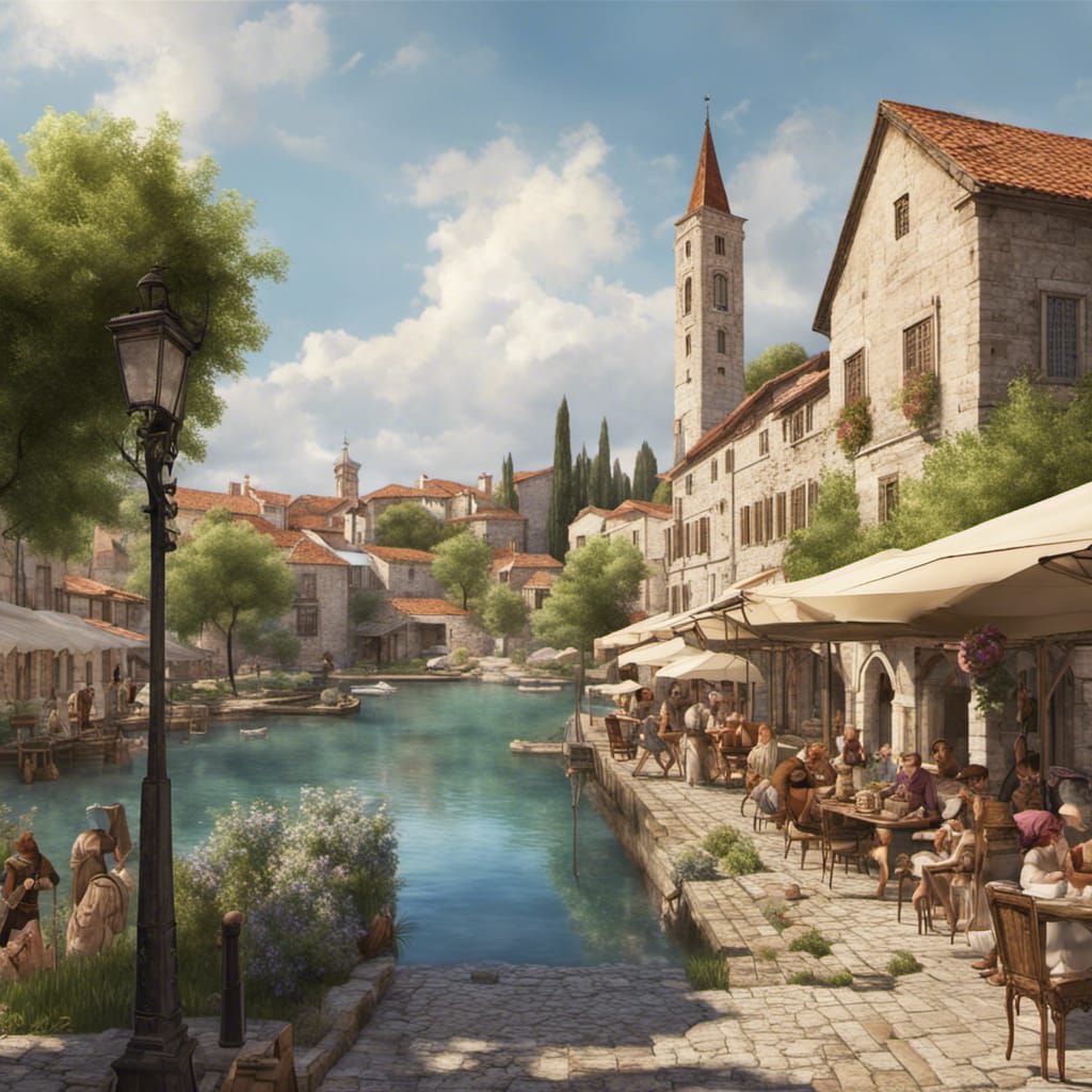 Vibrant Novigrad Cityscape with Bustling Market