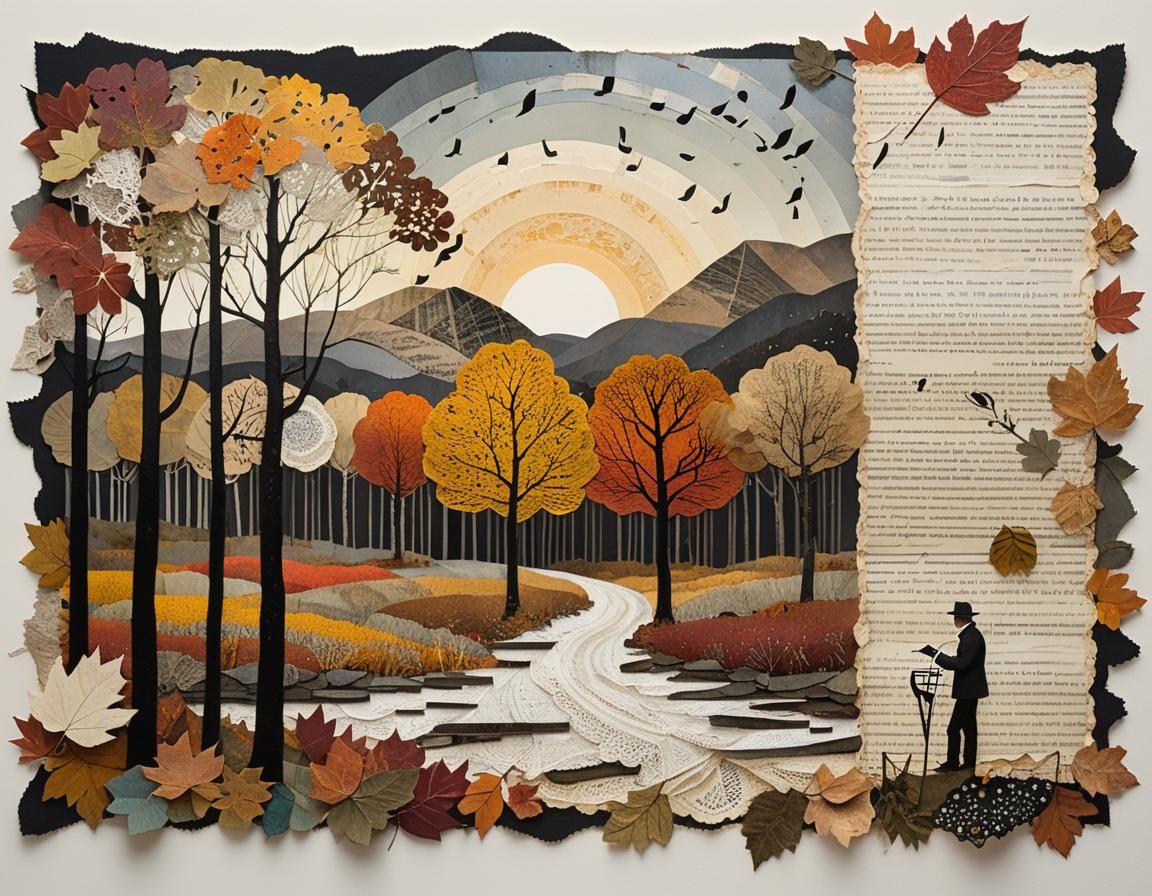 Autumn Landscape Radiant in Evening Light, in Mixed Media Co...