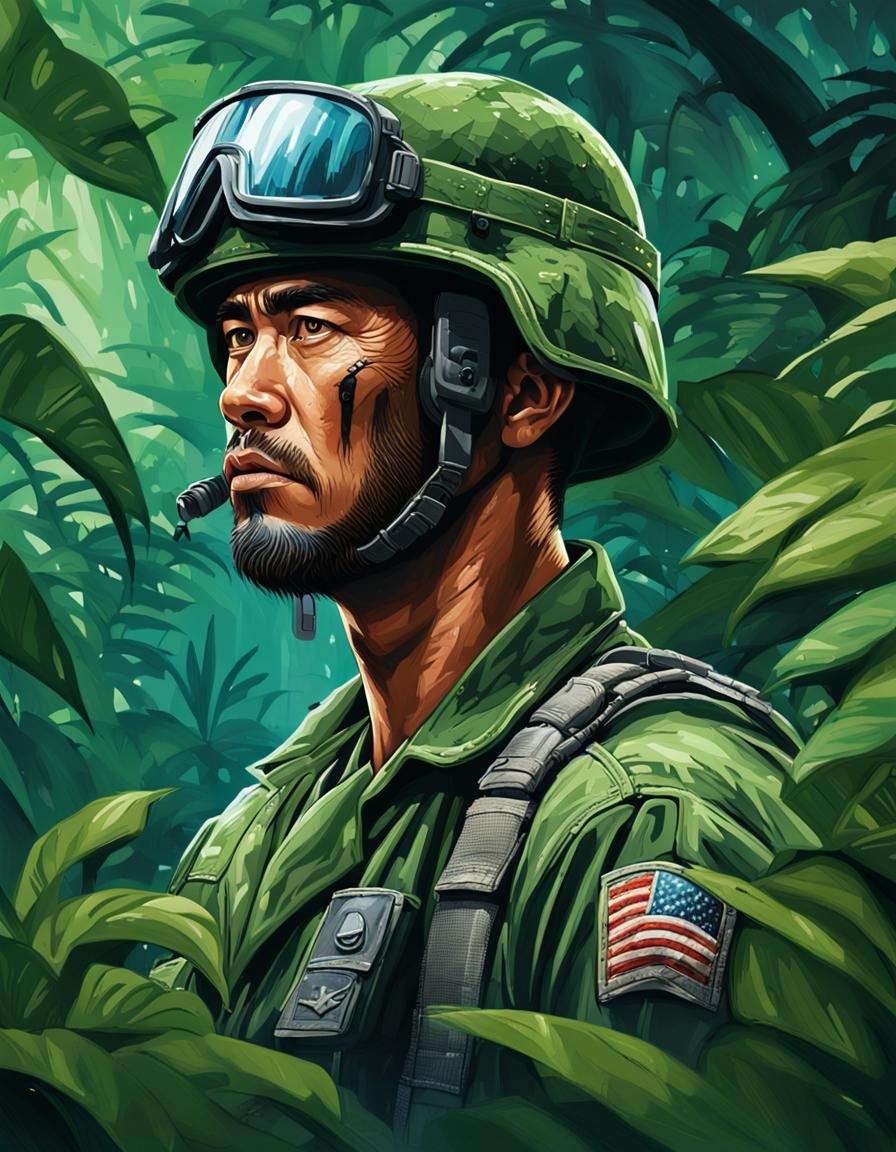 Vietnam War Soldier Portrait in Hyperrealistic Style