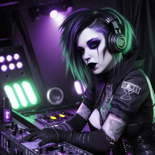 Gothic Vampire Female DJ in Cyberpunk Club