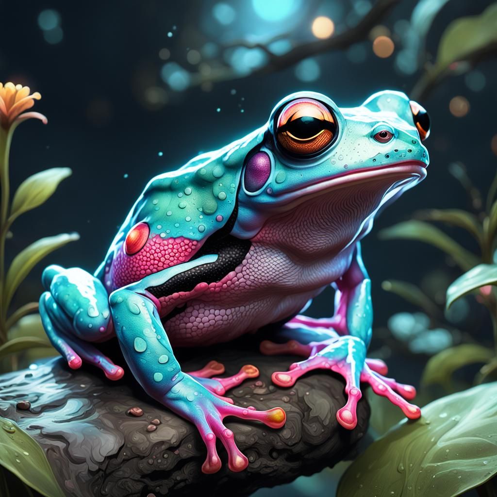 Bioluminescent Pink Tree Frog Portrait