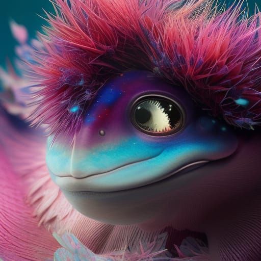 Pink Axolotl with Butterfly Wings: Digital Art
