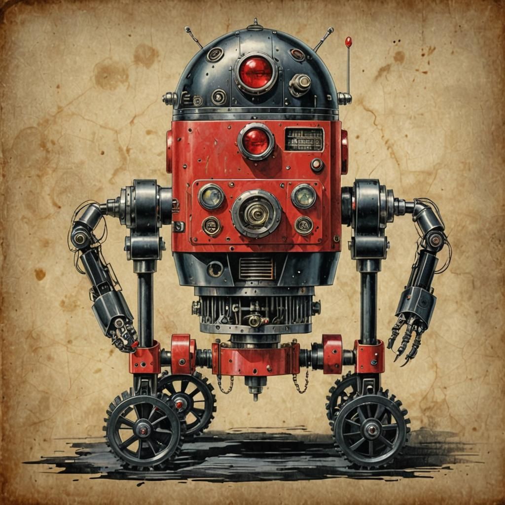 Retro-Future Robot on Treads: 3D Dieselpunk Art