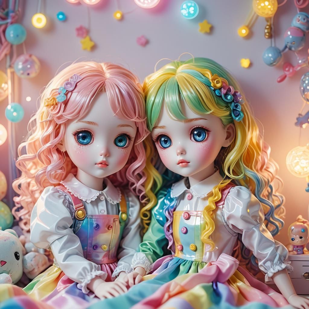 Pastel Anime Porcelain Dolls in Kawaii Bedroom