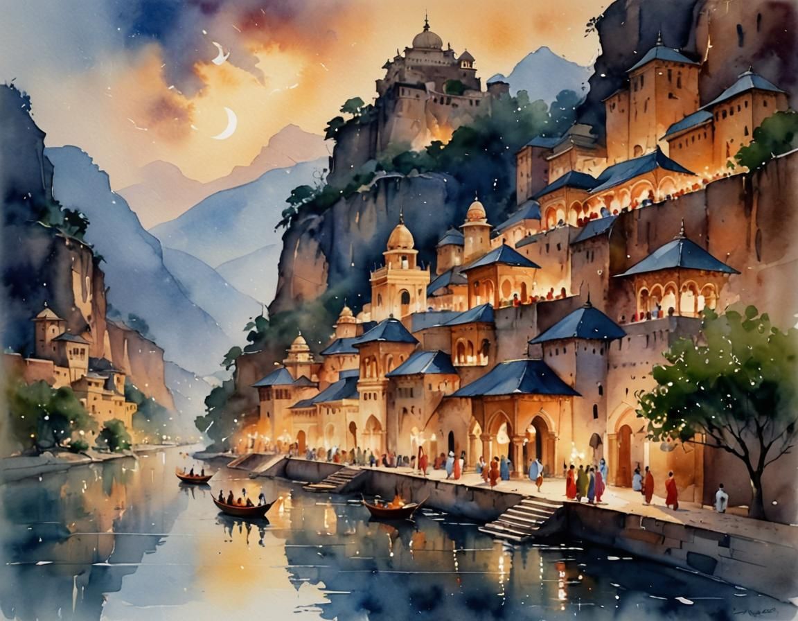 Diwali Celebration in Watercolor Painting Style