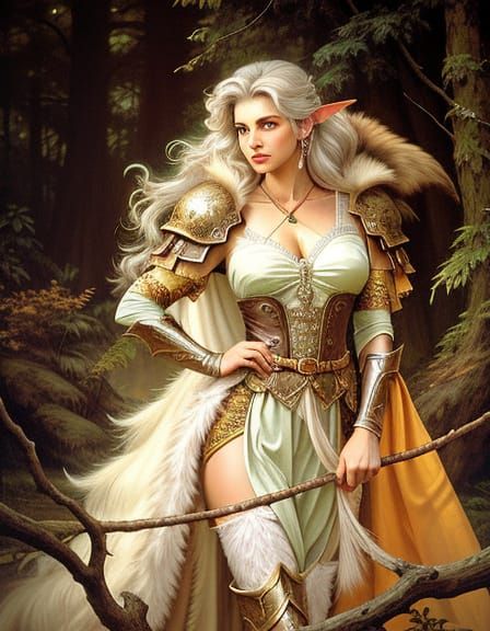 Heroic Elf on Ferret-Like Creature in Dark Fantasy Scene