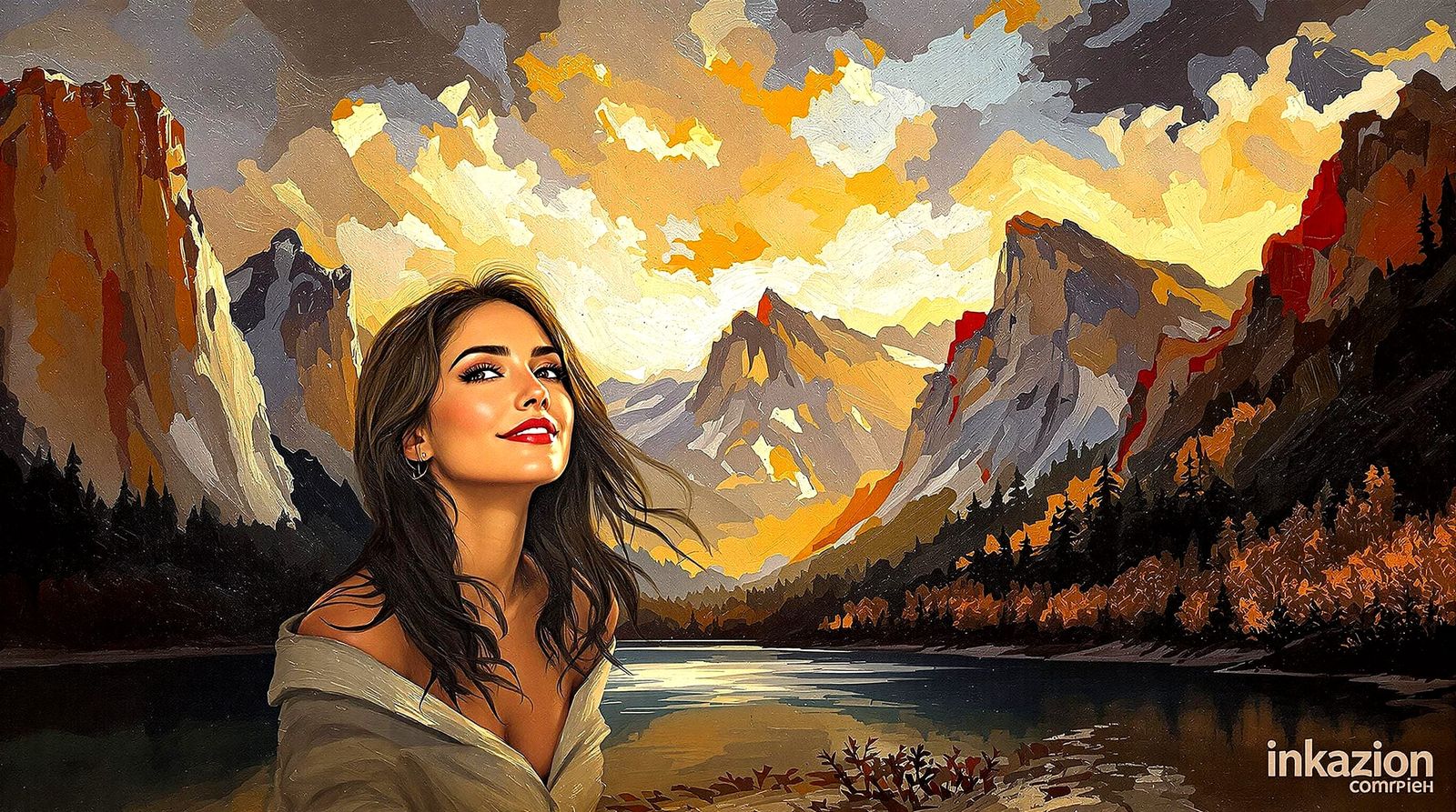 Oil Painting: This portrait features a stunningly beautiful ...