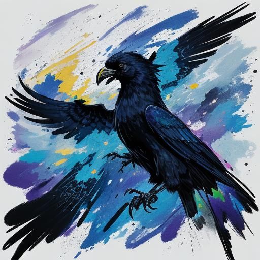 Mysterious Magician Under Starry Sky in Ink Splatter Art