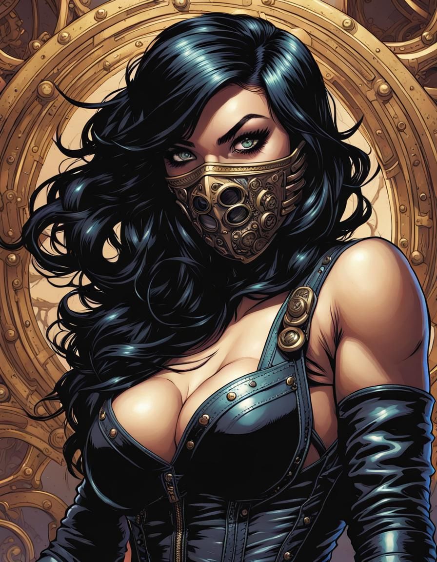 Gothic Steampunk Masked Wrestler in Comic Book Art