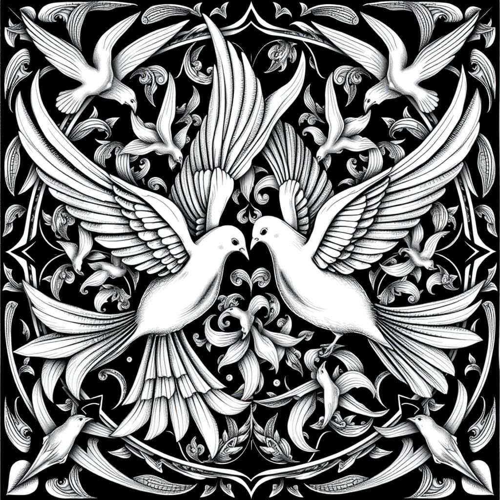 Tessellating Doves of Peace in Escher-Style Black and White