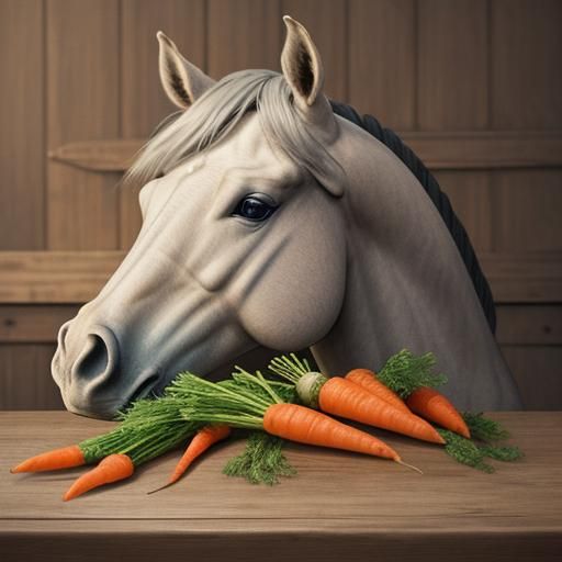Whimsical Horse Eating Carrots in Pastel Colors