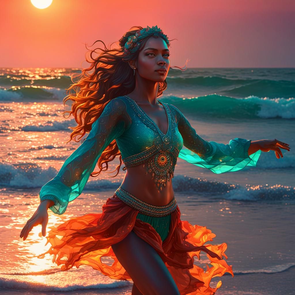 Woman Dancing on Beach at Sunset