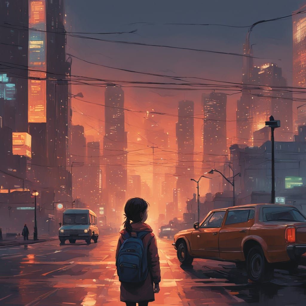 A Young Girl's Dreamy Contemplation in a City of Golden Ligh...