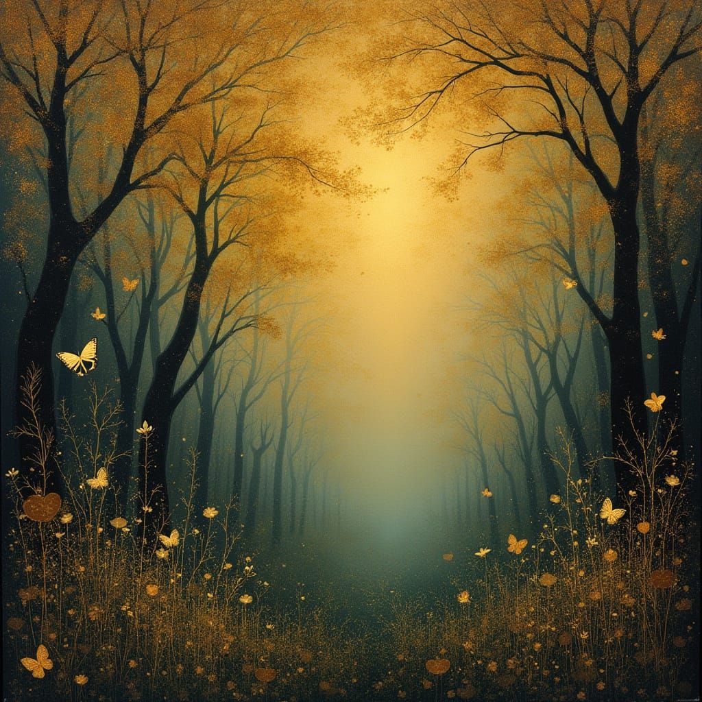 Golden Landscape with Whimsical Patterns