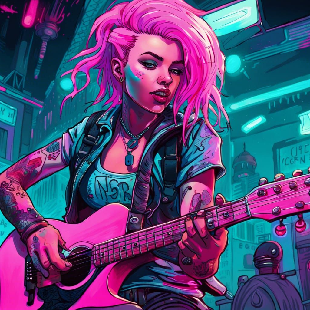 Pink and Teal Cyberpunk Rockstar Concert