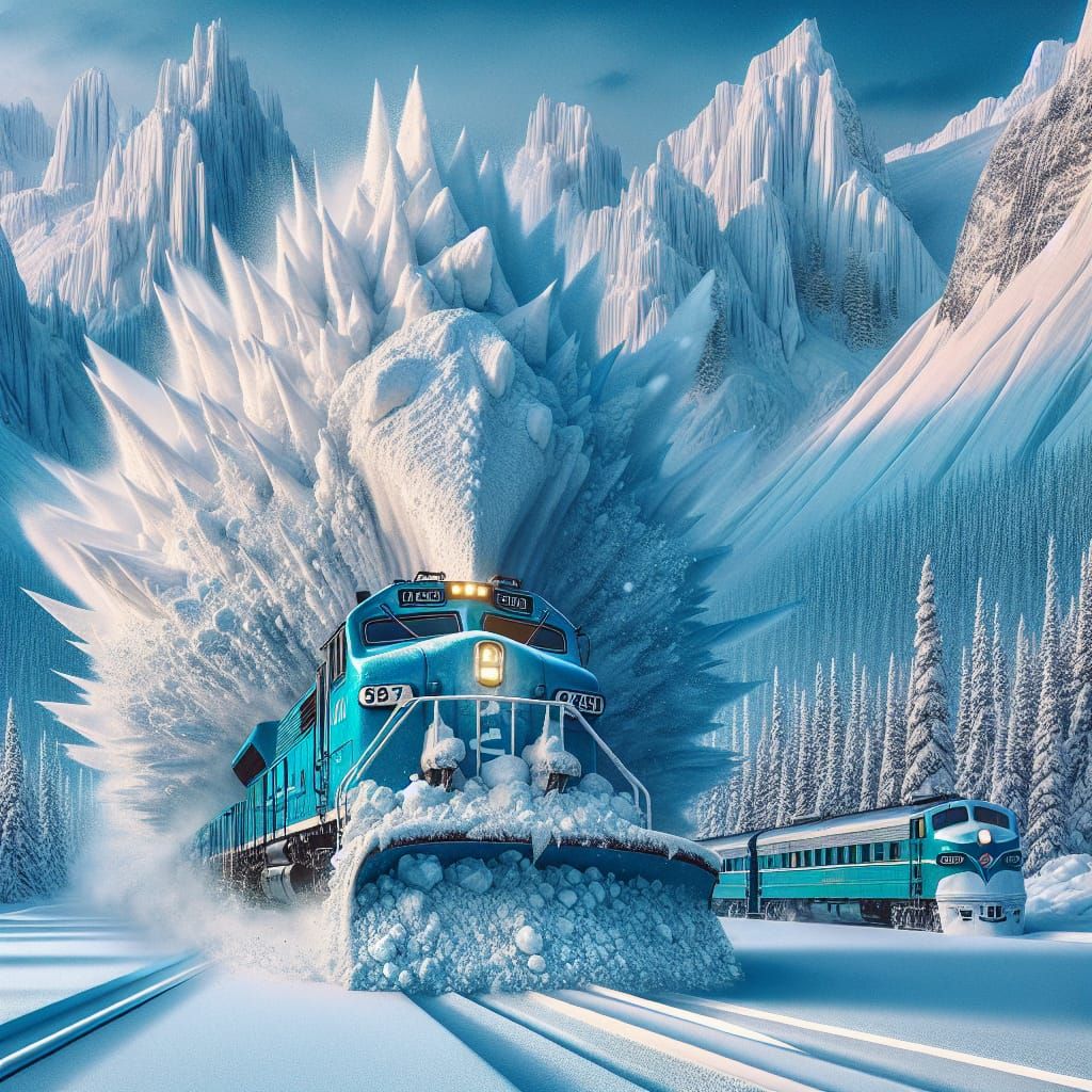 Great Northern Train Plows Through Deep Snow in Digital Matt...