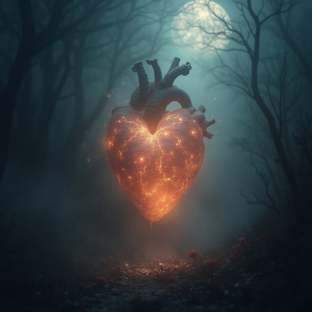 Ethereal Heart in a Haunting, Mystical Realm