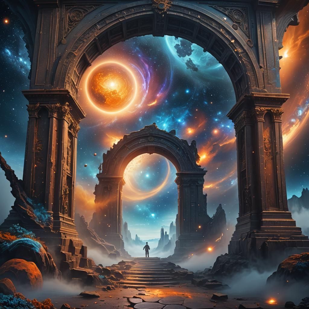 Interdimensional Portal Amidst Galaxy Stars in Fantasy Art