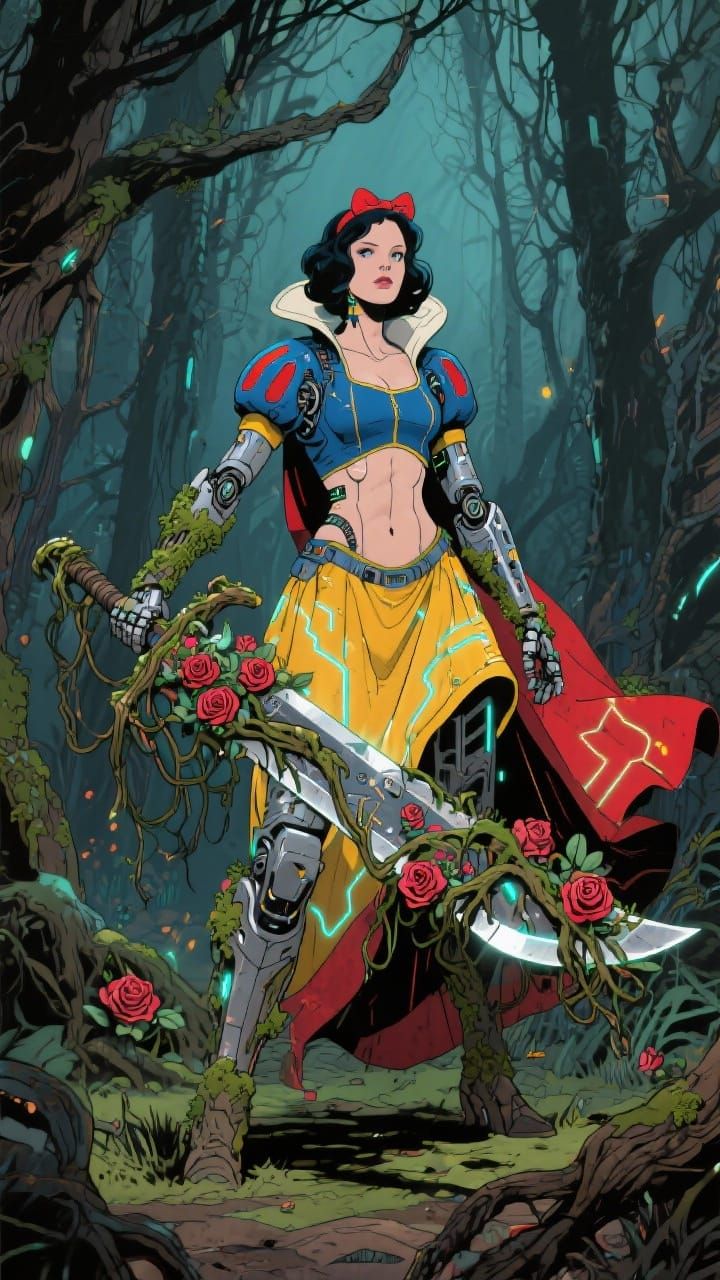Cyberpunk Snow White with Living Vine Sword