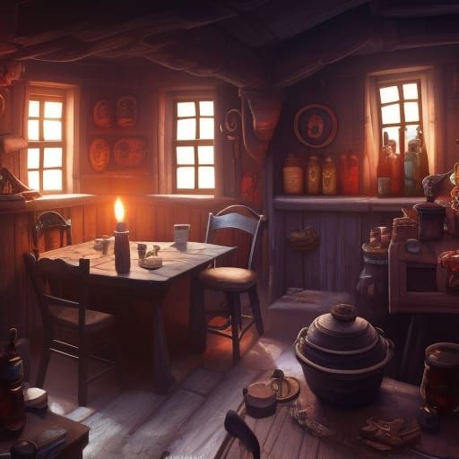 Cozy Pirate Tavern Interior in Digital Illustration