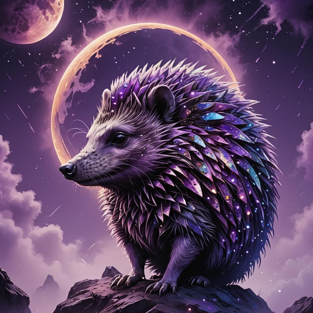 Cyberpunk Hedgehog Shimmers in Purple Moonlight