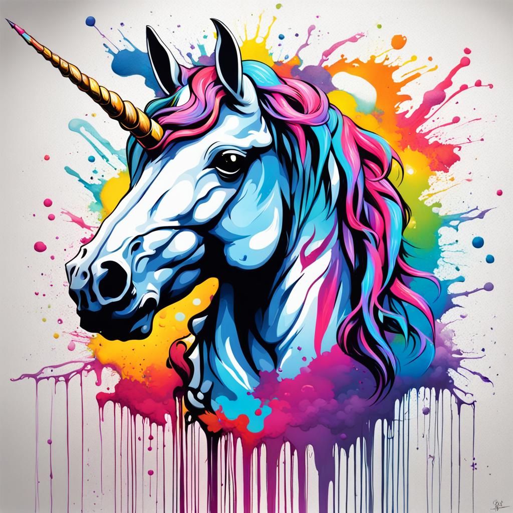 Graffiti Art Unicorn in Splash Art Style