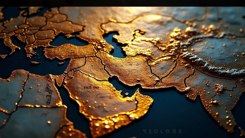Antique Ottoman Map with Glowing Gold Fault Lines