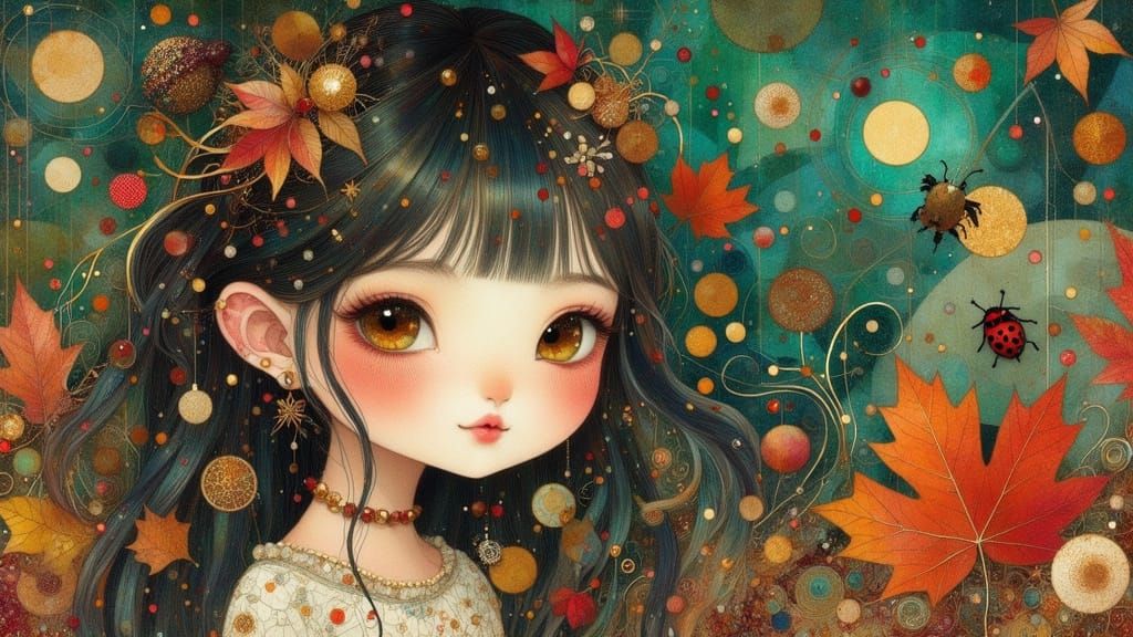 Beautiful Dark Haired Girl in Whimsical Enchanting Style