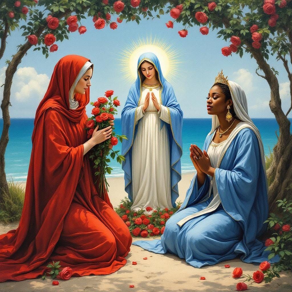 Three Sacred Women by the Sea, Impressionistic Style