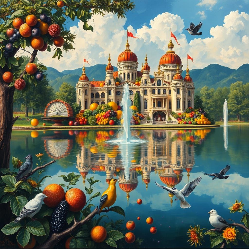 Fruit and Pearl Palace in Neo-Impressionist Style