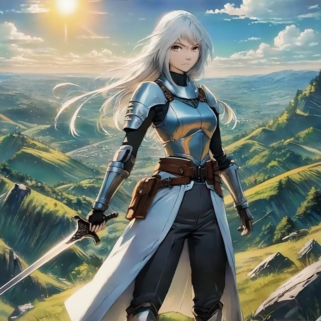Anime-Style Young Woman Adventurer with Sword